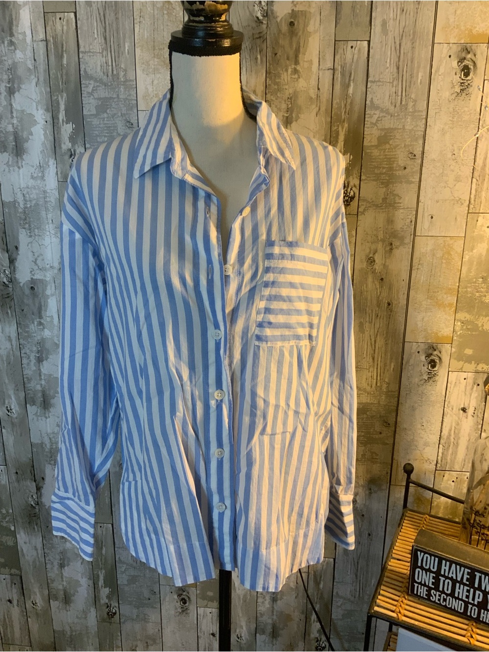 Light Blue and White Striped Button-Down Shirt